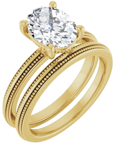 Sužadėtuvių Žiedas „Solitaire Milgrain“ 14k yellow gold Oval 9mm x 7mm (6)