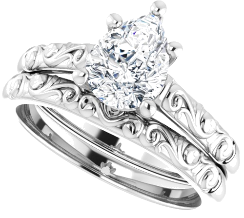 14K White 8x6 mm Pear Solitaire Engagement Ring Mounting (10)