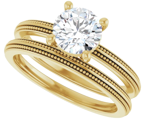 Sužadėtuvių Žiedas „Solitaire Milgrain“ 14k yellow gold Round 6.5mm (10)