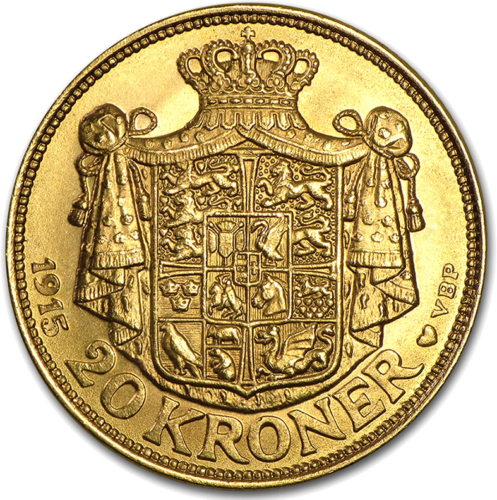 20 kronų Danijos karalystė Christian X auksinė moneta (2)