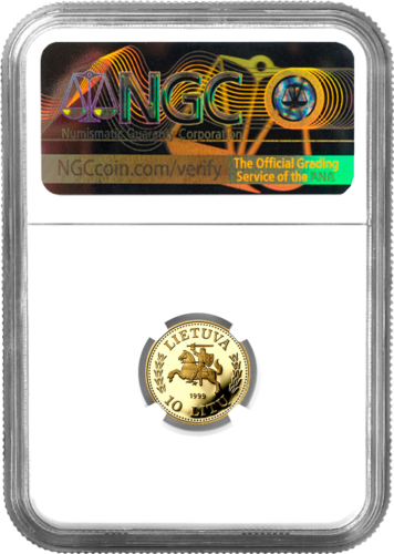 1999 Kalējs Lietuvas 10 litu zelta monēta PF 69 ULTRA CAMEO (2)