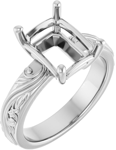 Sužadėtuvių Žiedas „Solitaire Sculptural“ 14k white gold Emerald 10mm x 8mm (1)