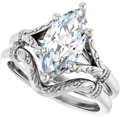 Sužadėtuvių Žiedas „Sculptural“ 14k white gold Marquise 12mm x 6mm (10)