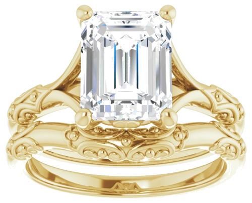 Sužadėtuvių Žiedas „Solitaire Sculptural“ 14k yellow gold Emerald 9mm x 7mm (8)