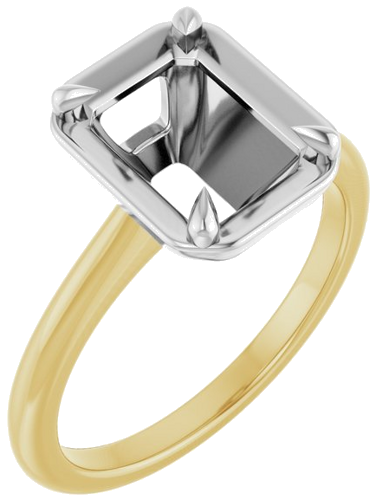 Sužadėtuvių Žiedas „Claw-Prong Solitaire Bezel-Style“ 14k yellow/white gold Emerald 9mm x 7mm (1)