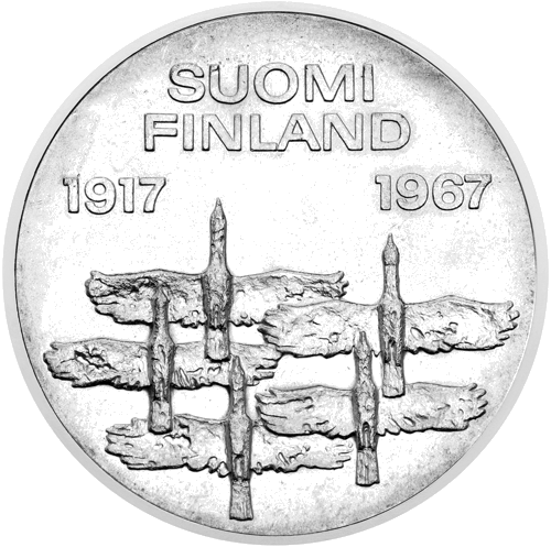 1967 Suomija Nepriklausomybė 10 markių sidabrinė moneta (1)