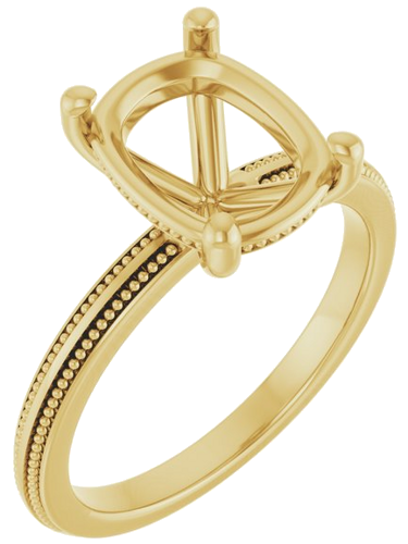 Sužadėtuvių Žiedas „Solitaire Milgrain“ 14k yellow gold Elongated Cushion 10mm x 8mm (1)