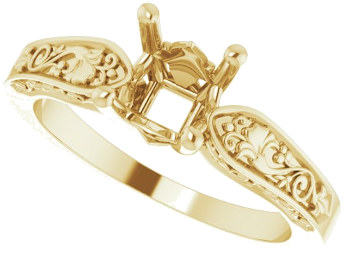 Sužadėtuvių Žiedas „Solitaire Floral“ 14k yellow gold Asscher 5.5mm (5)