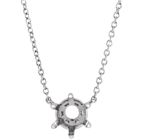 14K White 6 mm Round Solitaire 16  Necklace Mounting (1)