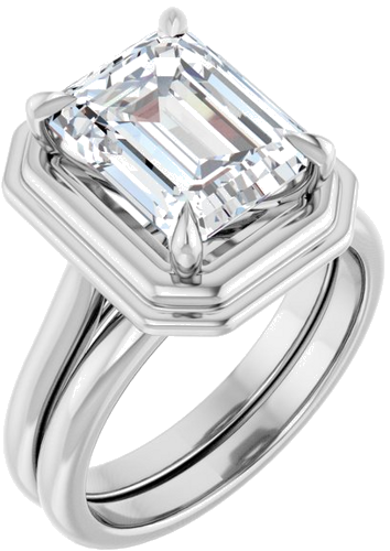 Sužadėtuvių Žiedas „Claw-Prong Solitaire“ 14k white gold Emerald 10mm x 8mm (6)