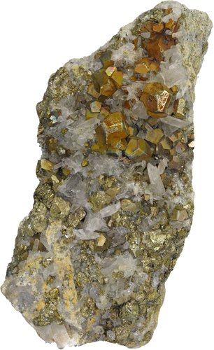 Pyrite and rock crystal cluster on a custom-made stand, 20 cm (1)