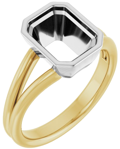 Sužadėtuvių Žiedas „Bezel-Set Solitaire“ 750 Baltojo Ir Geltonojo Aukso Emerald 9mm x 7mm (1)