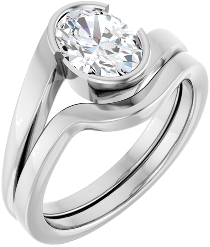 Sužadėtuvių Žiedas „Half-Bezel Solitaire“ 14k white gold Oval 8mm x 6mm (6)