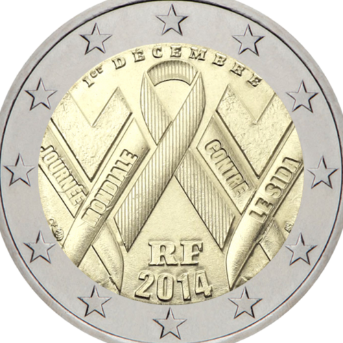 2014 Франция монета от 2 евро Борба срещу СПИН (2)