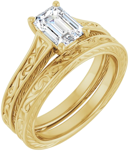 Sužadėtuvių Žiedas „Solitaire Scroll“ 14k yellow gold Emerald 7mm x 5mm (6)