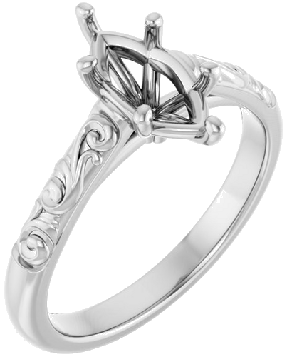 10K White 10x5 mm Marquise Solitaire Engagement Ring Mounting (1)