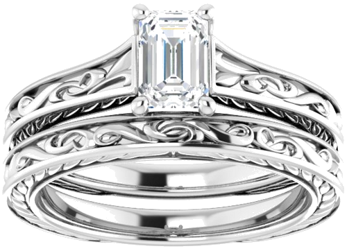 Sužadėtuvių Žiedas „Scroll Solitaire“ 585 Baltojo Aukso Emerald 6mm x 4mm (8)