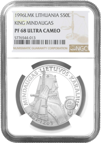 1996 Литва Миндаугас Король Литвы 50 литов серебряная монета PF 69 ULTRA CAMEO (1)