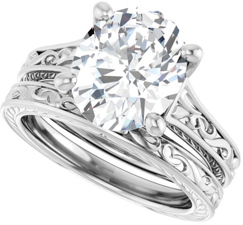 Sužadėtuvių Žiedas „Solitaire Scroll“ 14k white gold Oval 11mm x 9mm (10)