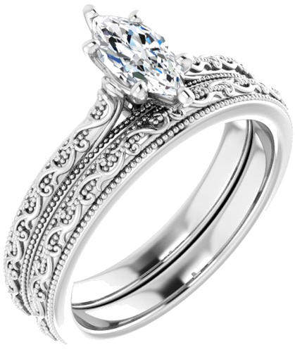 Sužadėtuvių Žiedas „Solitaire“ 585 Baltojo Aukso Marquise 8mm x 4mm (6)