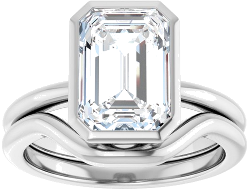 Sužadėtuvių Žiedas „Bezel-Set“ 14k white gold Emerald 10mm x 7mm (8)