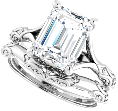 Sužadėtuvių Žiedas „Solitaire Sculptural“ 14k white gold Emerald 9mm x 7mm (10)
