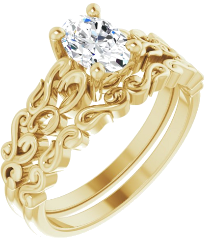 Sužadėtuvių Žiedas „Solitaire Sculptural“ 14k yellow gold Oval 7mm x 5mm (6)