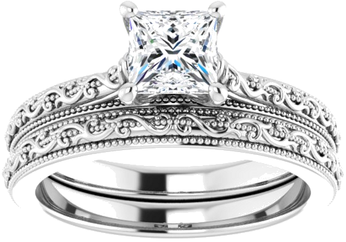 Sužadėtuvių Žiedas „Solitaire Sculptural“ 14k white gold Square 5mm (8)