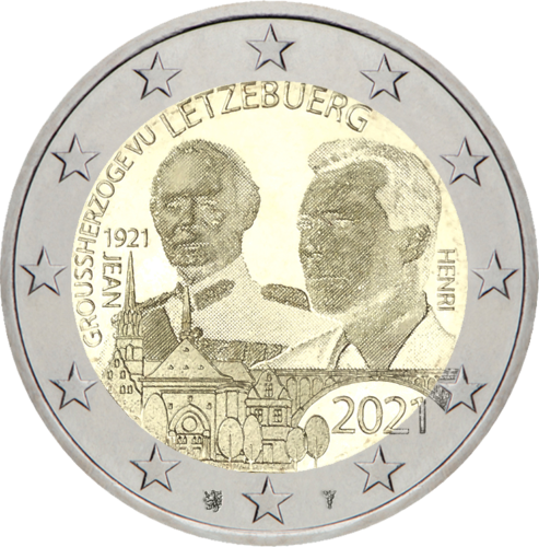 2021 Liuksemburgas Jean gimimo 100-metis 2 eurų moneta (2)