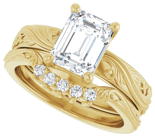 Sužadėtuvių Žiedas „Solitaire Sculptural“ 14k yellow gold Emerald 8mm x 6mm (10)