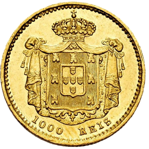 Златна португалска монета 1000 рейса – Кралица Мария II (1851) (2)