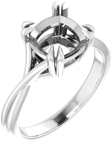 14K White 8 mm Cushion Solitaire Engagement Ring Mounting (1)