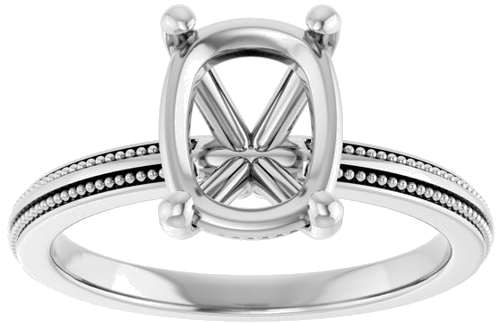 Sužadėtuvių Žiedas „Solitaire Milgrain“ 14k white gold Elongated Cushion 9mm x 7mm (3)