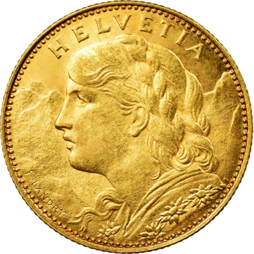 10 франков Гельветика 1911-1922 Швейцария золотая монета (1)