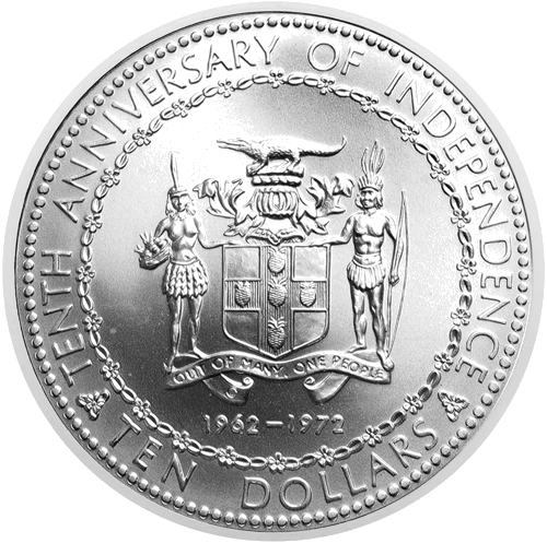 10 Долара Независимост 1972 Ямайка сребърна монета (2)