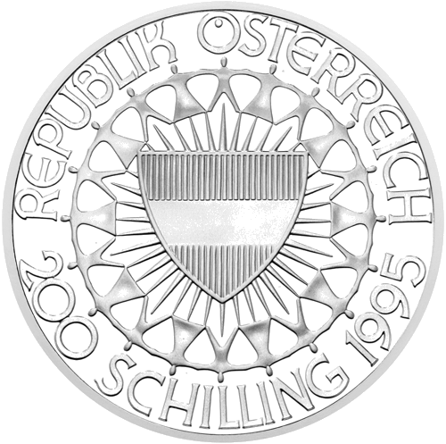 200 šiliņu Vasaras olimpiskās spēles 1995 Austrija sudraba monēta (2)