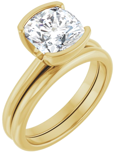 Sužadėtuvių Žiedas „Half-Bezel“ 14k yellow gold Cushion 8mm (6)