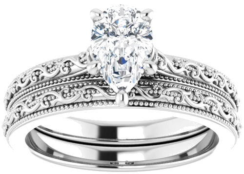 Sužadėtuvių Žiedas „Solitaire Sculptural“ 10k white gold Pear 8mm x 5mm (8)