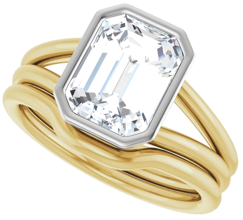 Sužadėtuvių Žiedas „Bezel-Set Solitaire“ 750 Baltojo Ir Geltonojo Aukso Emerald 9mm x 7mm (10)