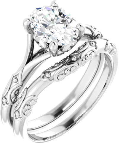 Sužadėtuvių Žiedas „Solitaire Sculptural“ 14k white gold Oval 8mm x 6mm (6)