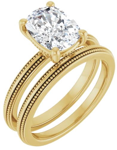 Sužadėtuvių Žiedas „Solitaire Milgrain“ 14k yellow gold Elongated Cushion 9mm x 7mm (6)
