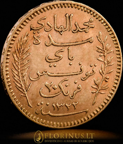 20 frankų auksinė moneta, Mohamedas IV, Tunisas (3)