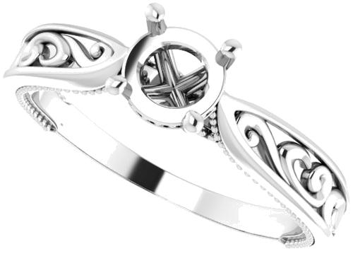 Sužadėtuvių Žiedas „Vintage-Inspired Solitaire“ 585 Baltojo Aukso Round 5.8mm (5)