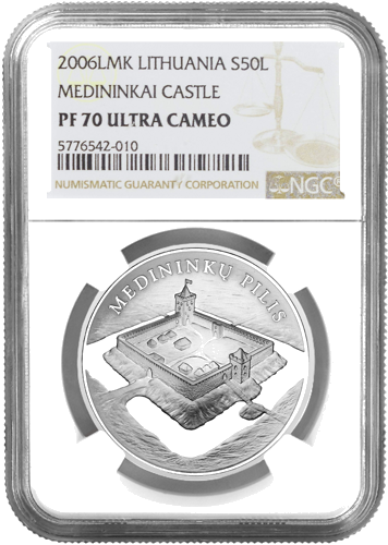 2006 Medininkai Castle Lithuania 50 litas silver coin PF 70 ULTRA CAMEO (1)