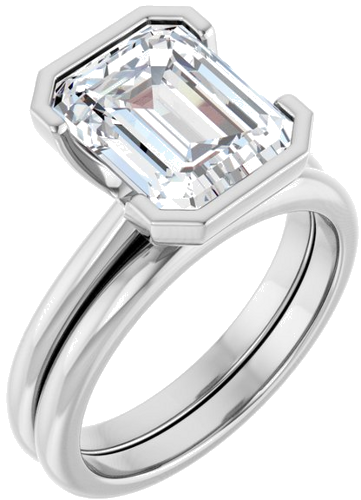 Sužadėtuvių Žiedas „Half-Bezel“ 14k white gold Emerald 10mm x 8mm (6)