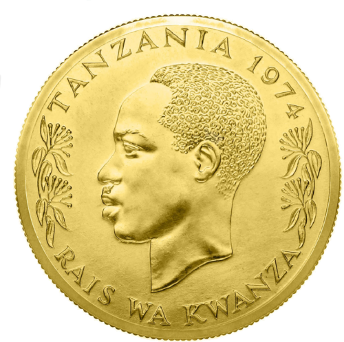 1974 Tanzanija Kambarage Nyerere 1500 Šilingų Auksinė moneta (1)