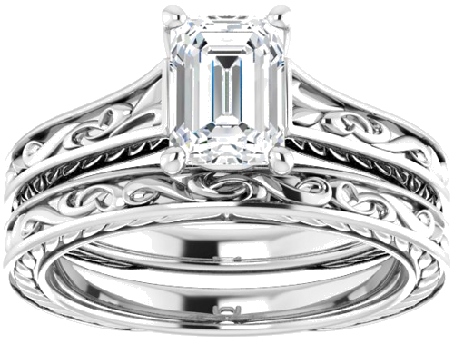 Sužadėtuvių Žiedas „Scroll Solitaire“ 585 Baltojo Aukso Emerald 7mm x 5mm (8)