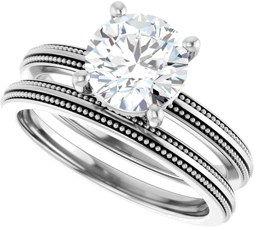 Sužadėtuvių Žiedas „Solitaire Milgrain“ 14k white gold Round 7.4mm (10)