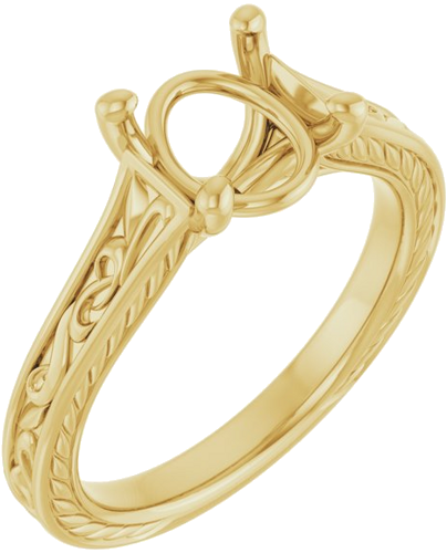 Sužadėtuvių Žiedas „Solitaire Scroll“ 14k yellow gold Oval 9mm x 7mm (1)