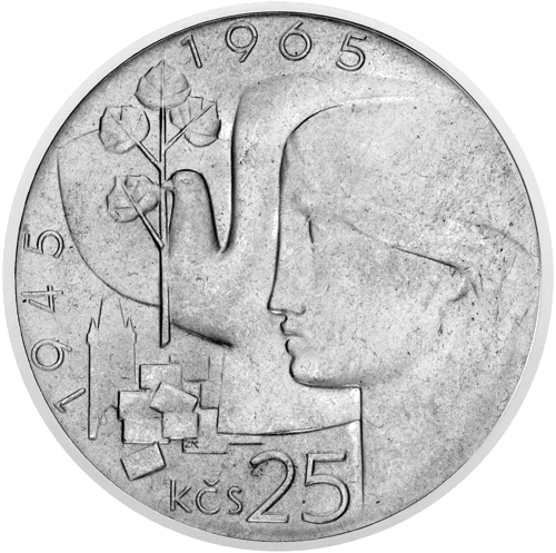 1965 Čehoslovākija Atbrīvošana 25 korunu sudraba monēta (1)